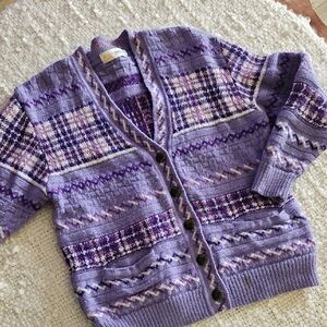 Vintage 100% Wool Purple Knit Cardigan